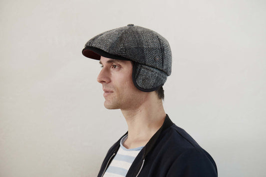 Aaron Harris Tweed wool cap with earflaps - Slate
