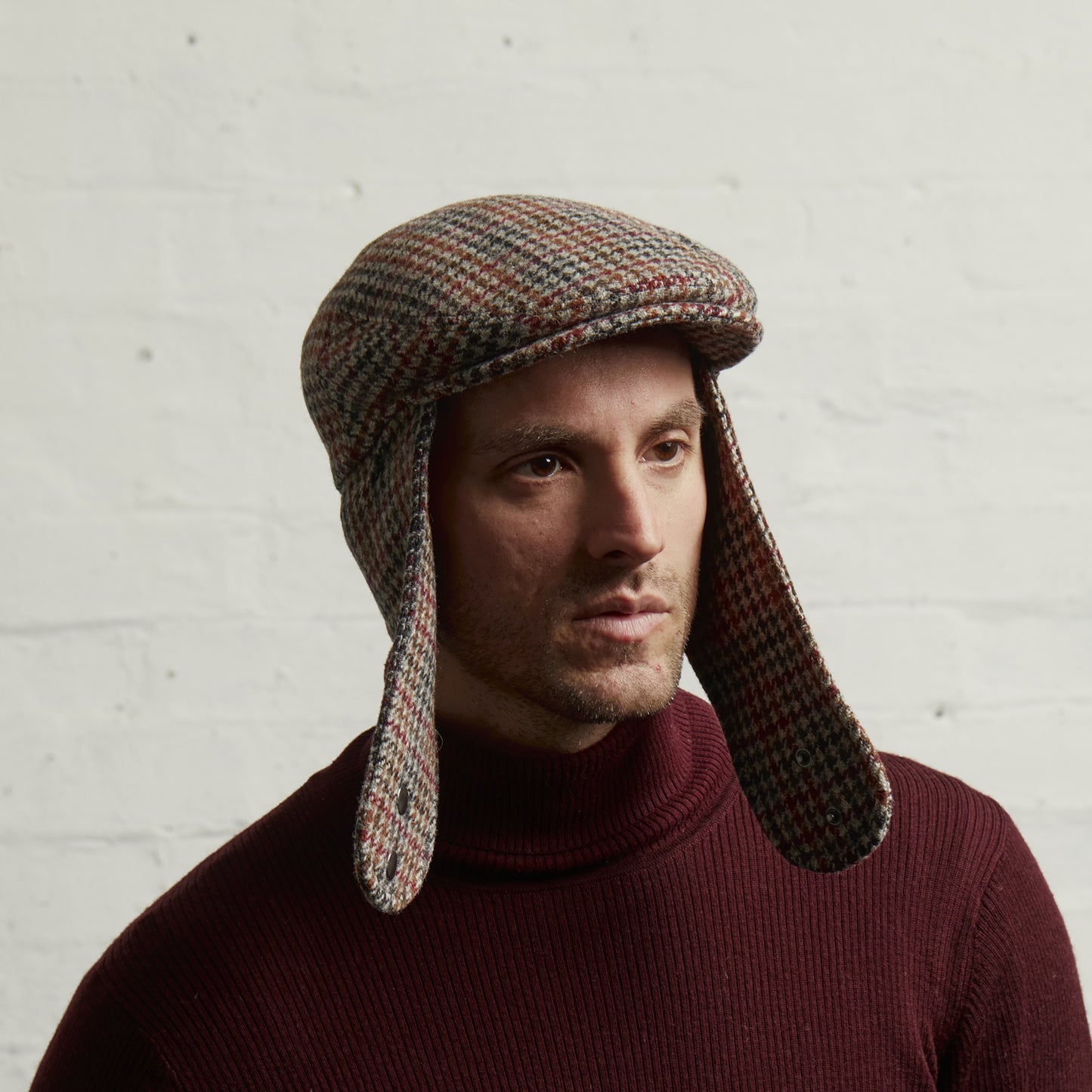 LOGAN tweed virgin wool cap with earflaps, Made in Italy cap - Saddle