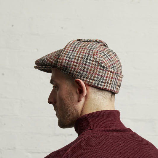LOGAN tweed virgin wool cap with earflaps, Made in Italy cap - Saddle