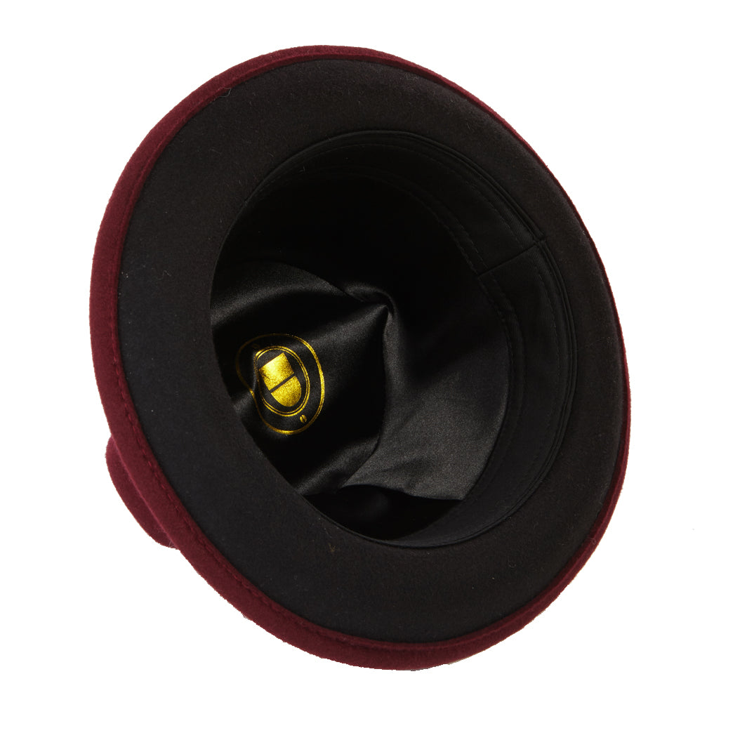 Robin wool felt two tone trilby fedora hat - Burgundy
