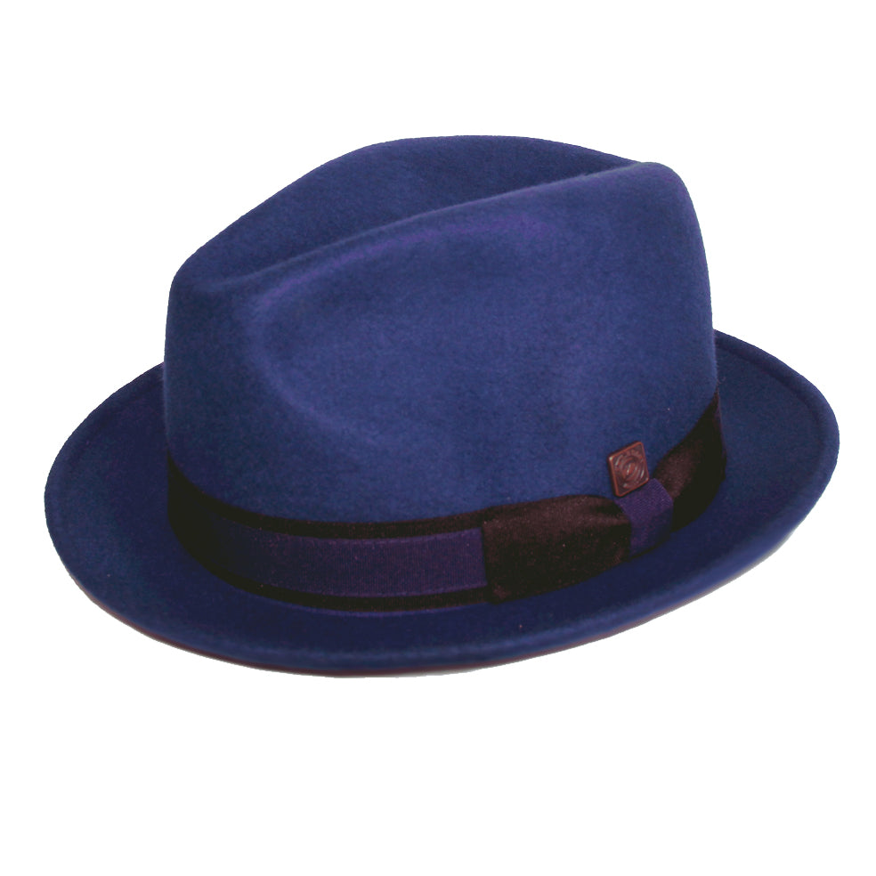 Robin wool felt two tone trilby fedora hat - Cobalt