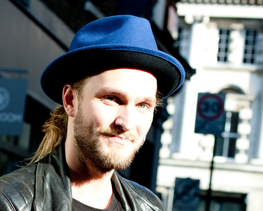 Robin wool felt two tone trilby fedora hat - Cobalt