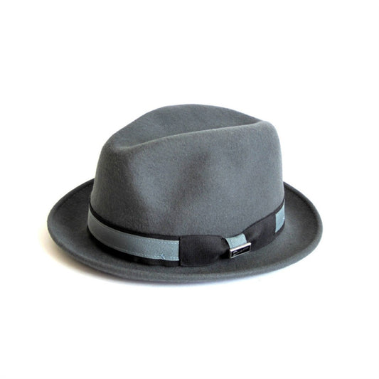 Robin wool felt two tone trilby fedora hat - Dk Grey