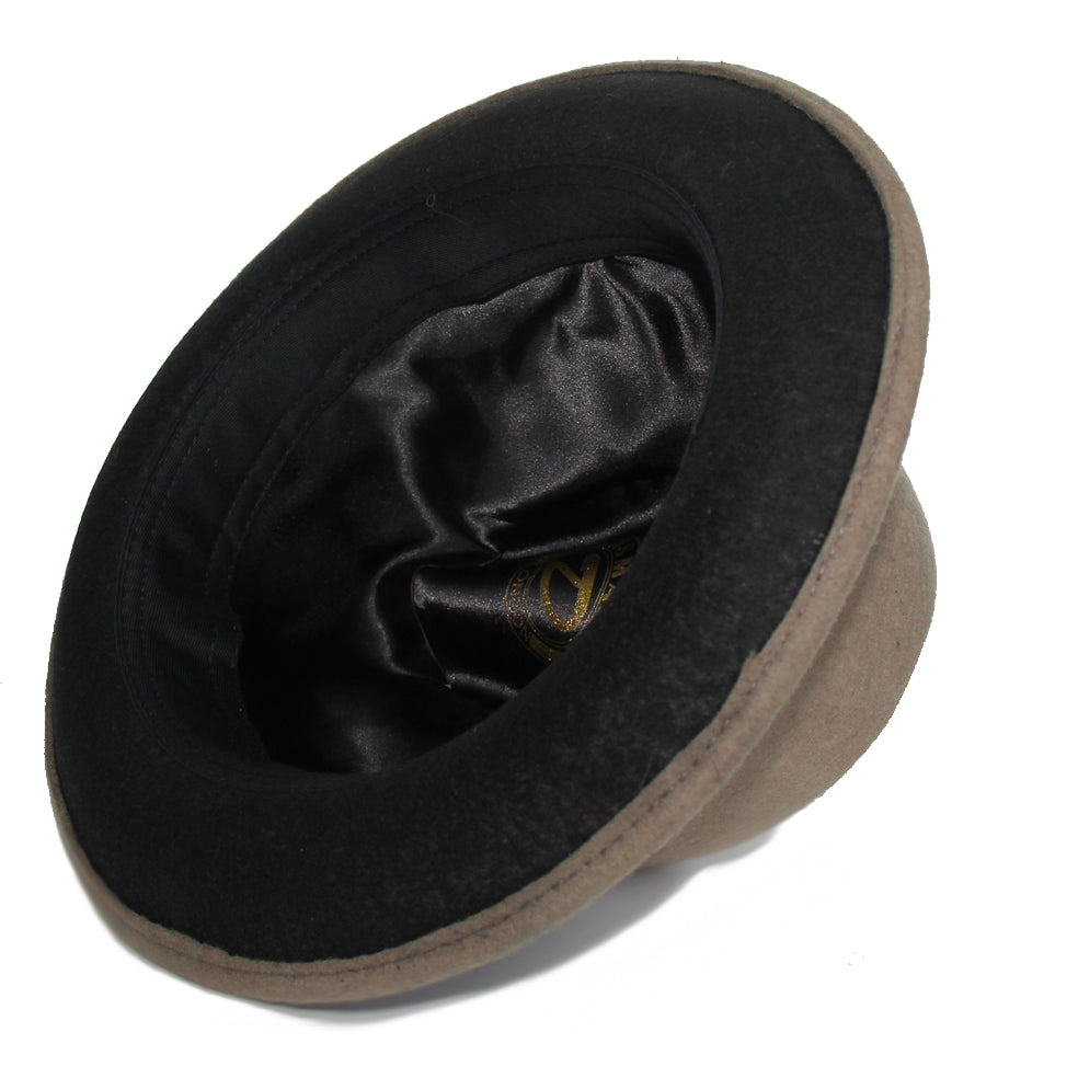 Robin wool felt two tone trilby fedora hat - Khaki