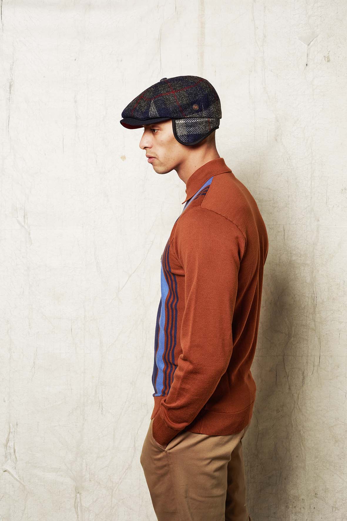 Aaron Harris Tweed wool cap with earflaps - Indigo