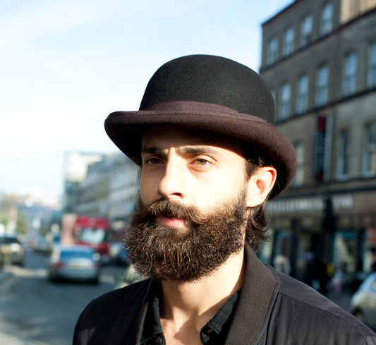 Brooke black/brown wool felt bowler derby hat