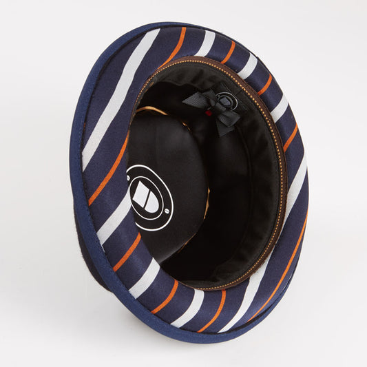Bruno Navy wool felt retro stripe under brim porkpie hat