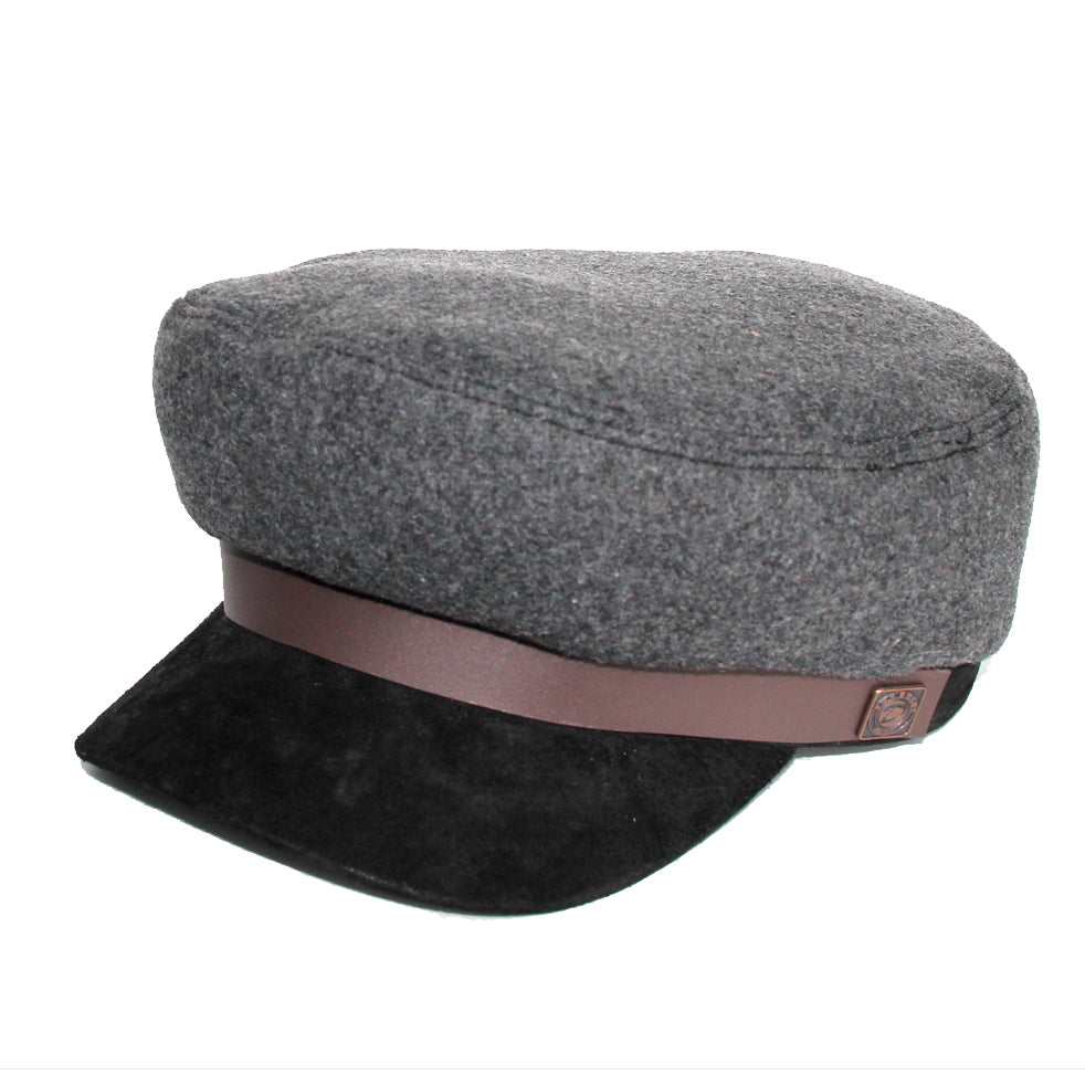 Jake brando fisherman's wool cap with leather peak - Ash