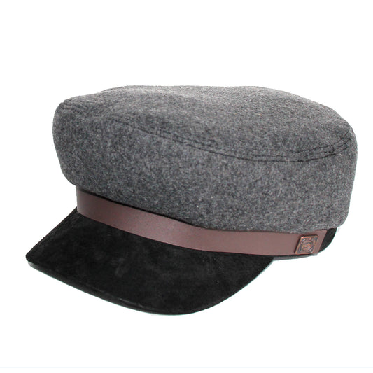 Jake brando fisherman's wool cap with leather peak - Ash