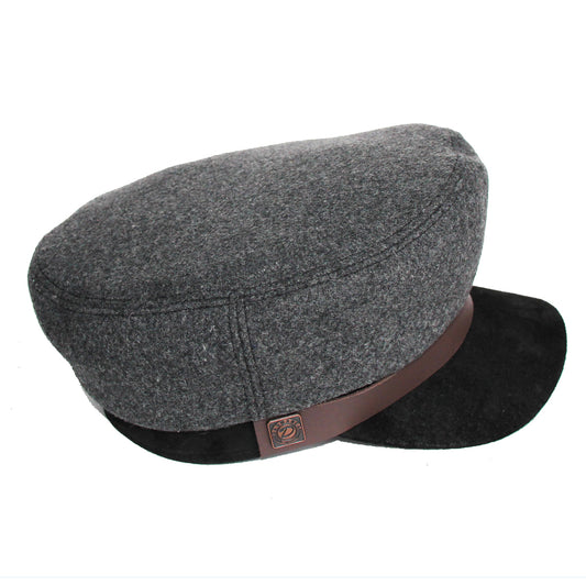 Jake brando fisherman's wool cap with leather peak - Ash