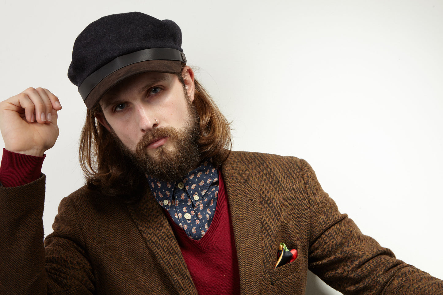Jake brando fisherman's wool cap with leather peak - Charcoal