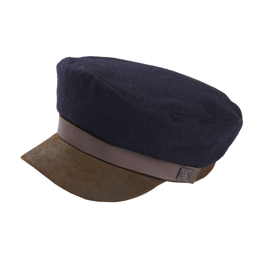 Jake brando fisherman's wool cap with leather peak - Navy