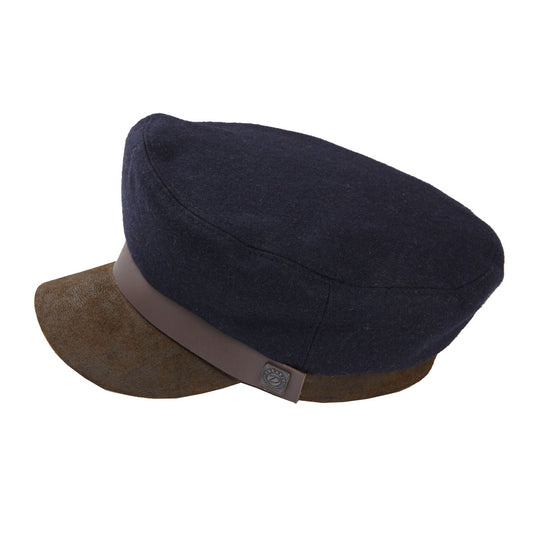 Jake brando fisherman's wool cap with leather peak - Navy