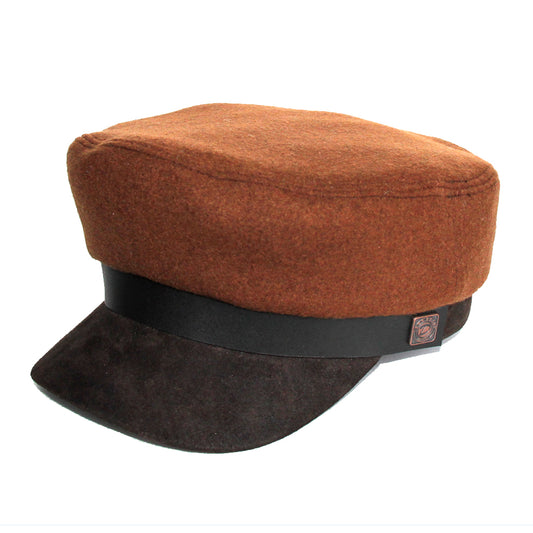 Jake brando fisherman's wool cap with leather peak - Pecan