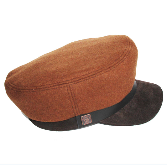 Jake brando fisherman's wool cap with leather peak - Pecan
