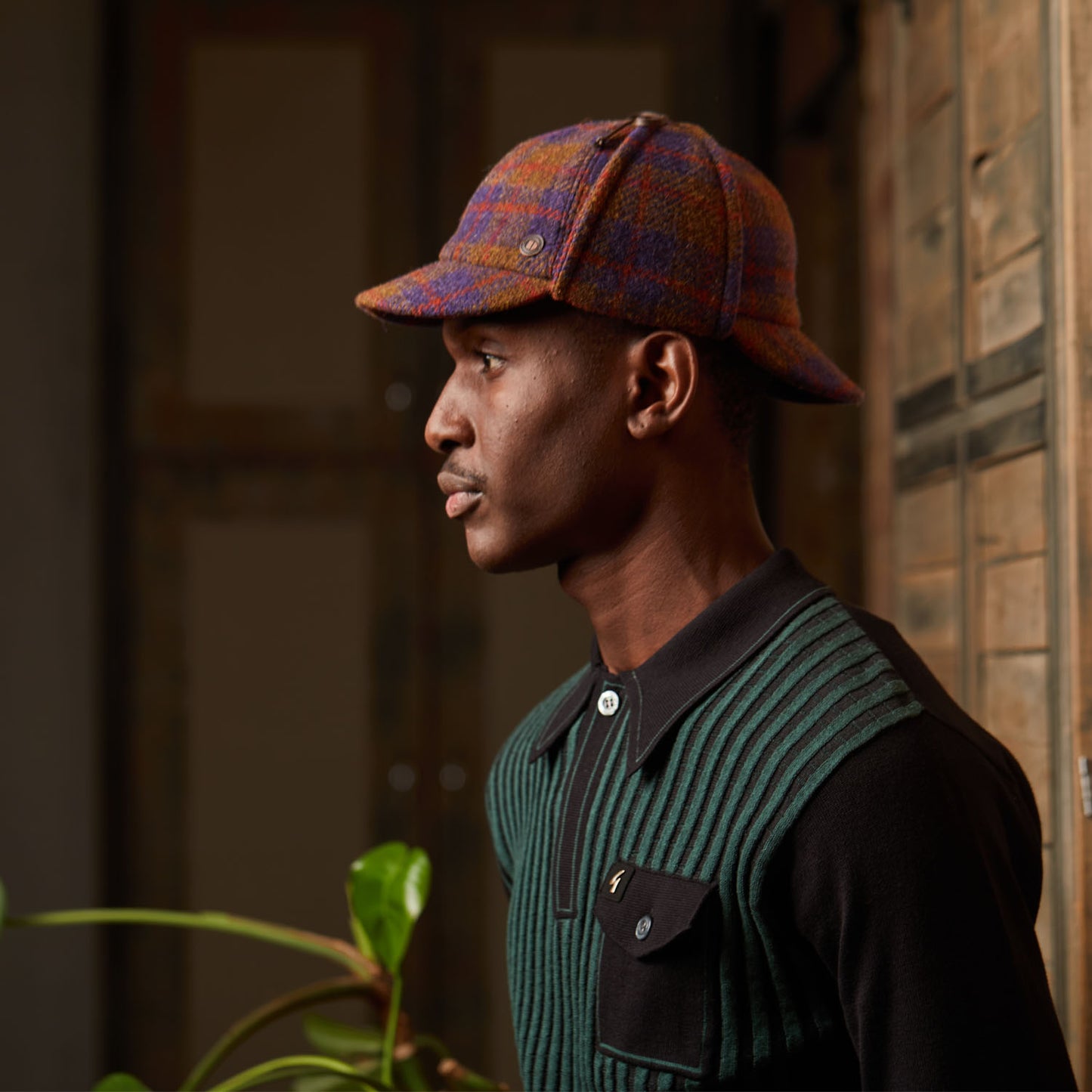 BLAKE Tweed wool Deerstalker, Made in Italy cap - Grape