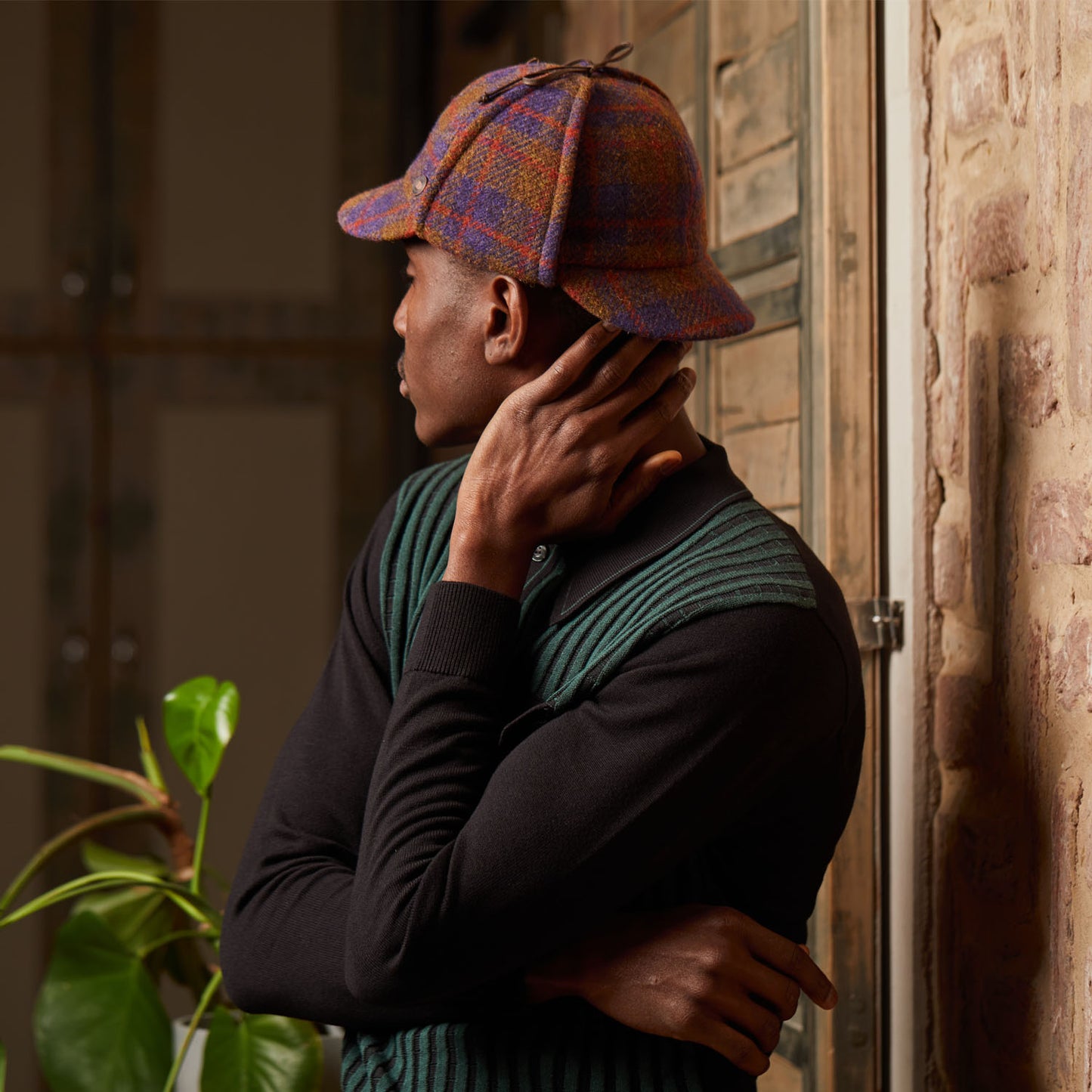 BLAKE Tweed wool Deerstalker, Made in Italy cap - Grape