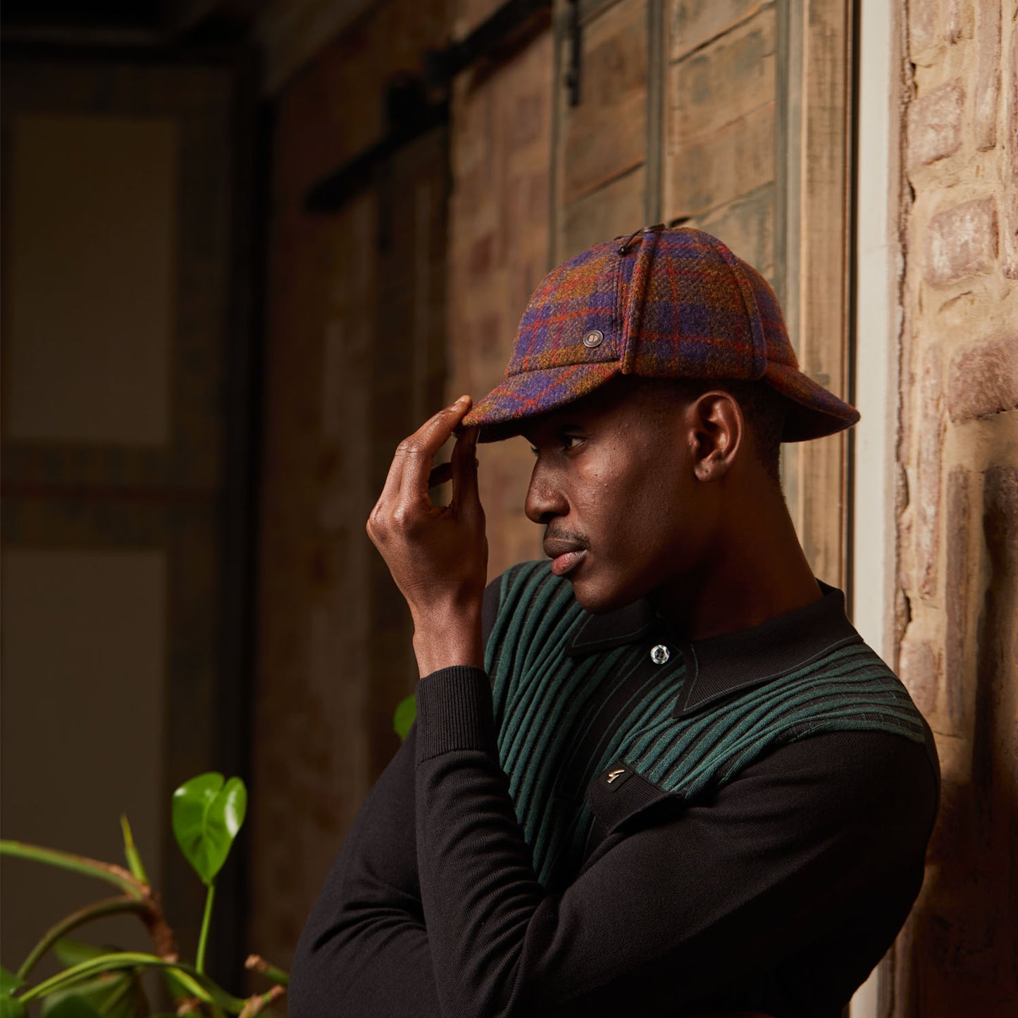 BLAKE Tweed wool Deerstalker, Made in Italy cap - Grape