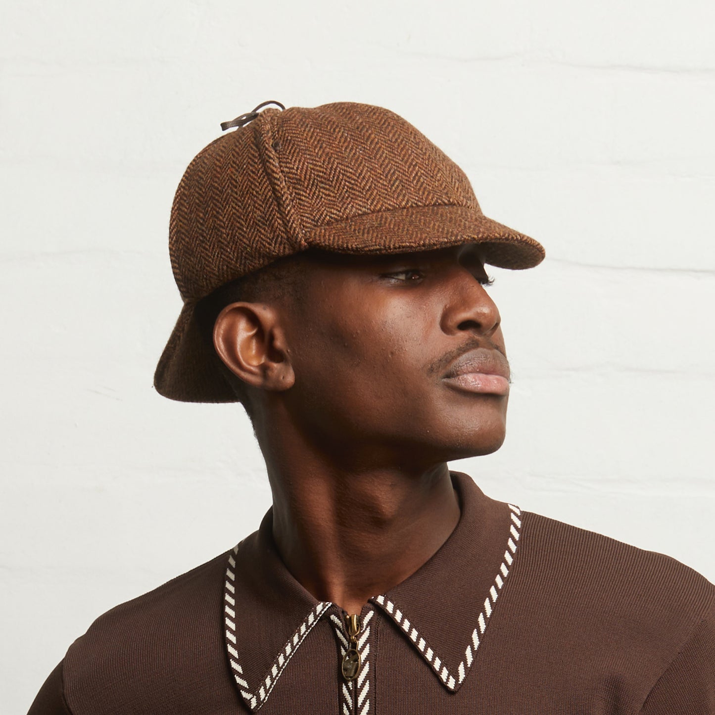 BLAKE Tweed wool Deerstalker, Made in Italy cap - Umber
