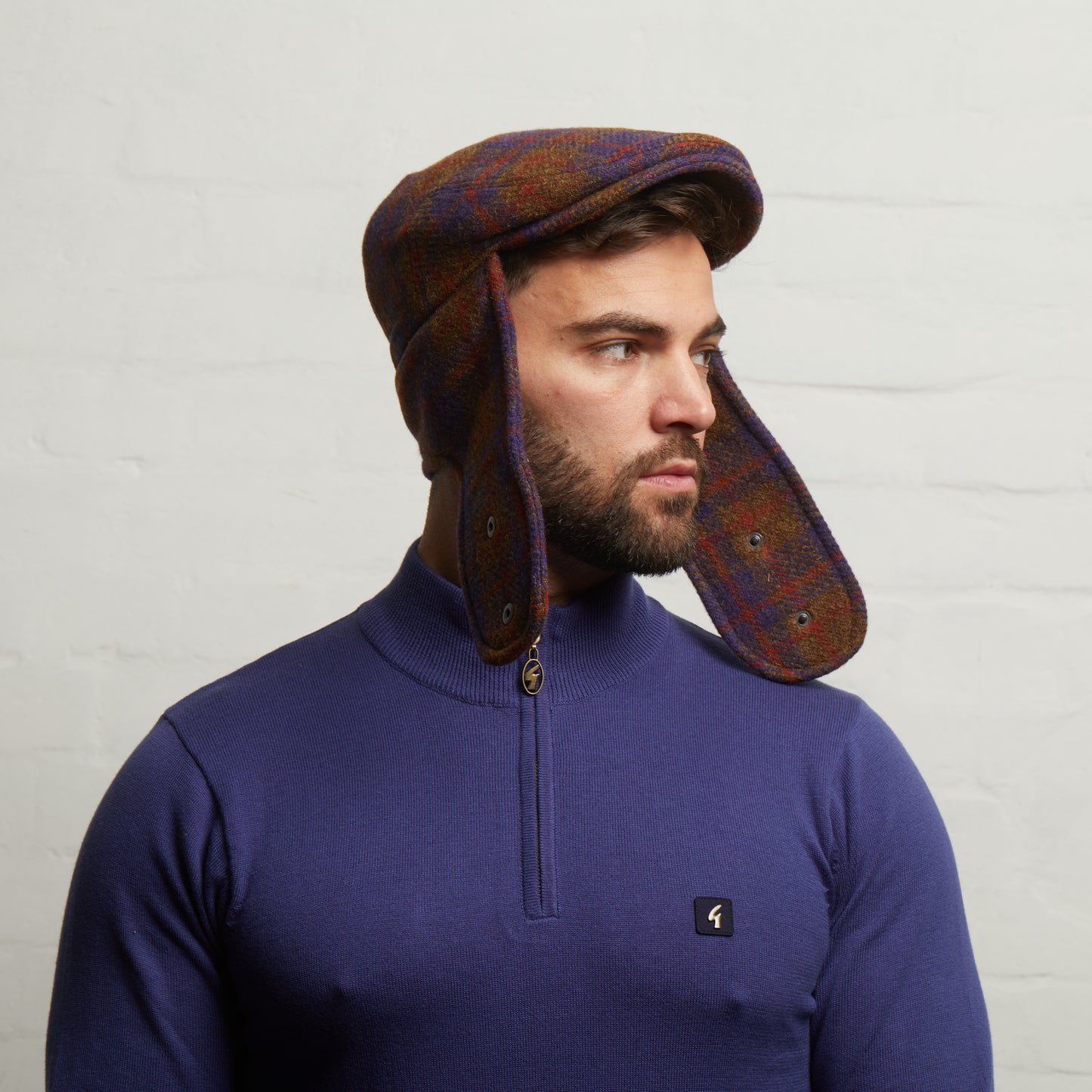 LOGAN tweed virgin wool cap with earflaps, Made in Italy cap - Grape