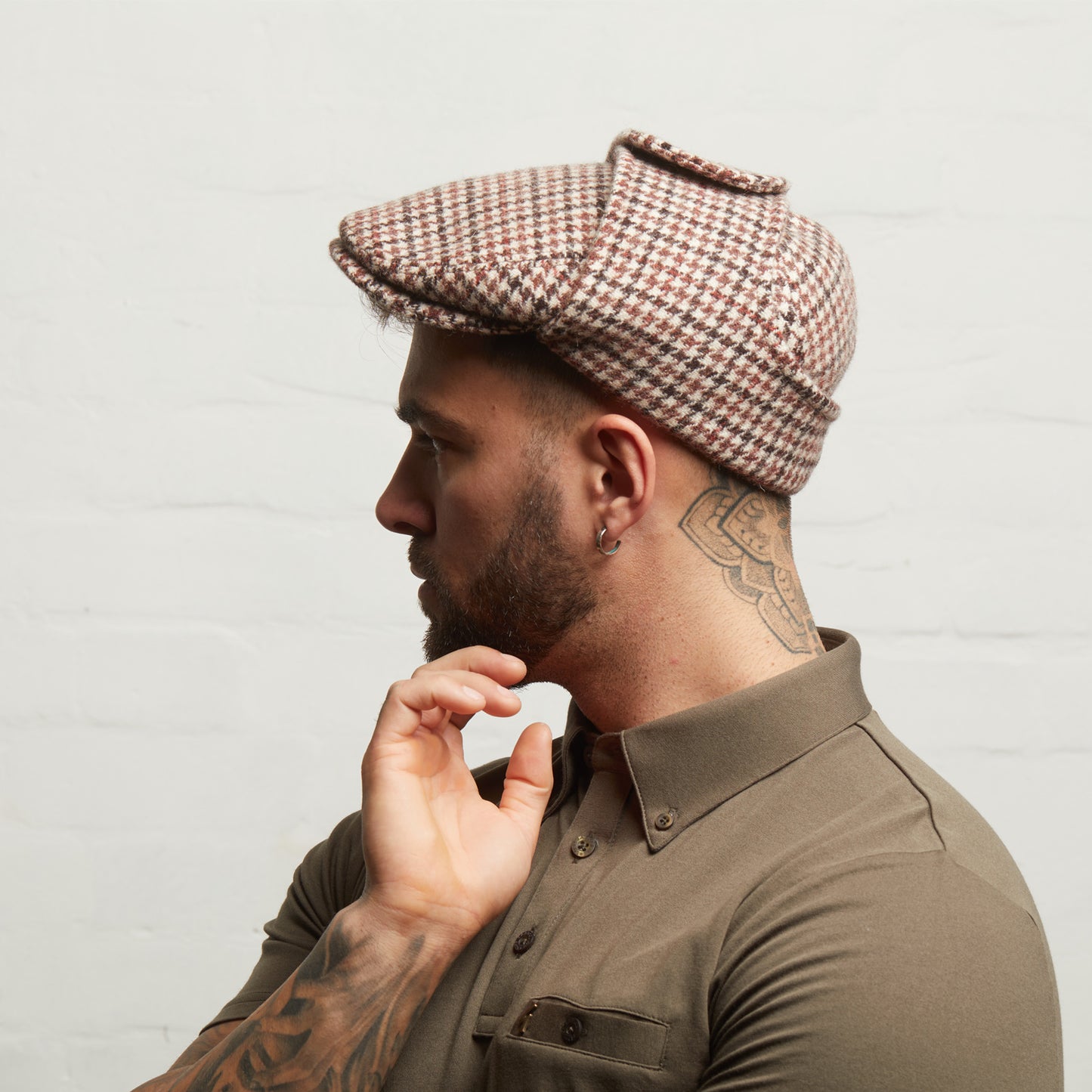 LOGAN tweed virgin wool cap with earflaps, Made in Italy cap - Beige