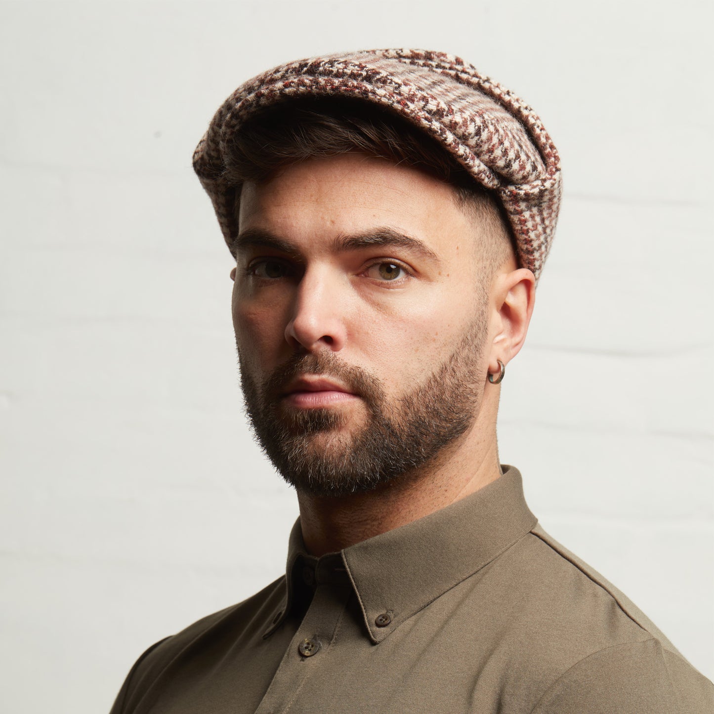 LOGAN tweed virgin wool cap with earflaps, Made in Italy cap - Beige