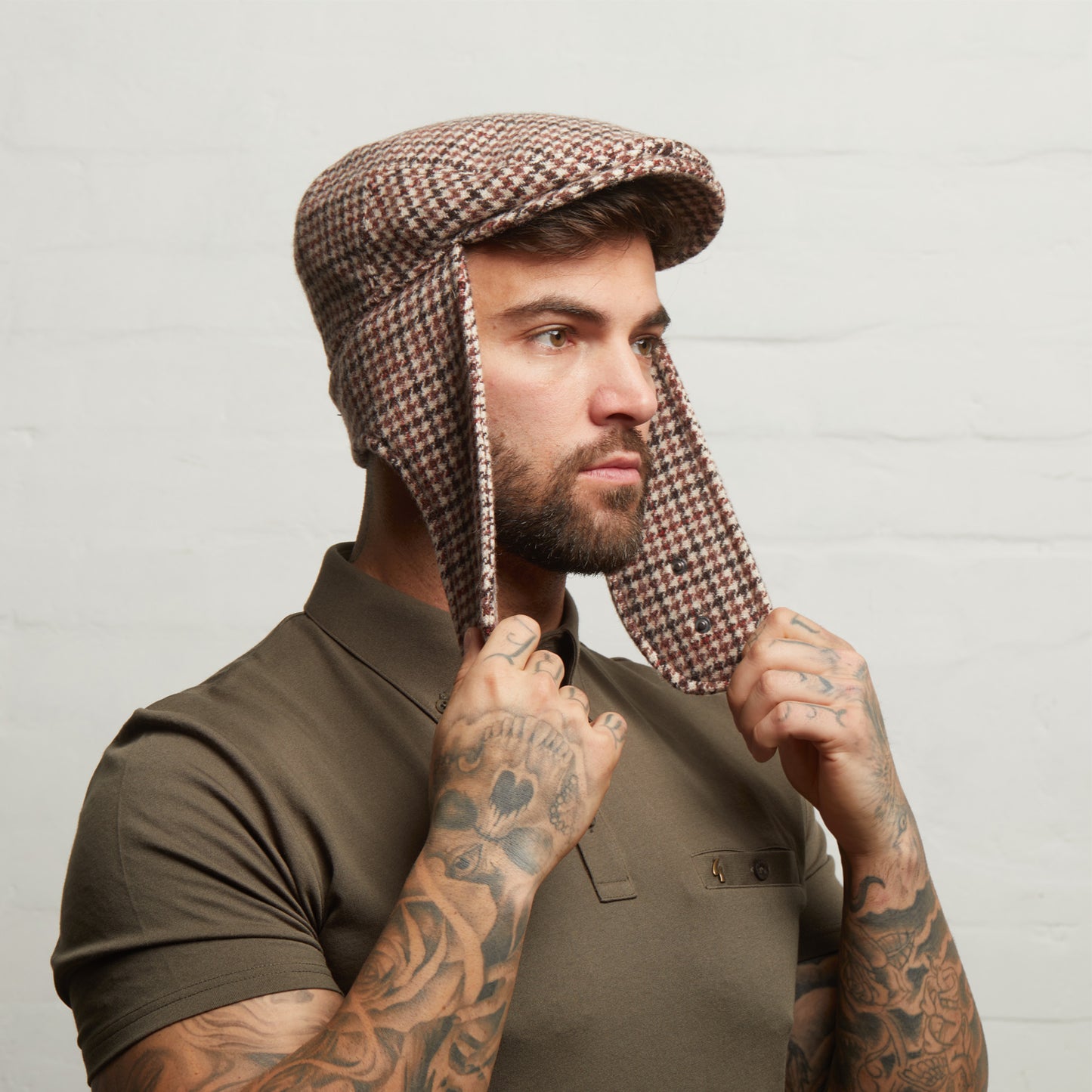 LOGAN tweed virgin wool cap with earflaps, Made in Italy cap - Beige