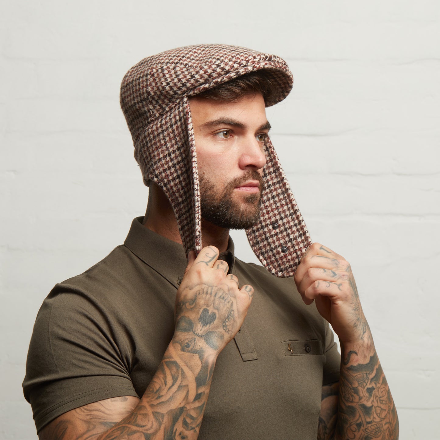 LOGAN tweed virgin wool cap with earflaps, Made in Italy cap - Beige