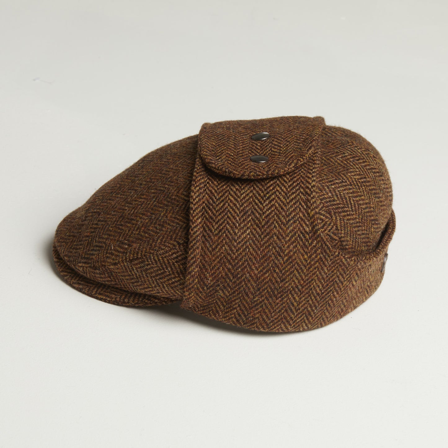 LOGAN tweed virgin wool cap with earflaps, Made in Italy cap - Chestnut