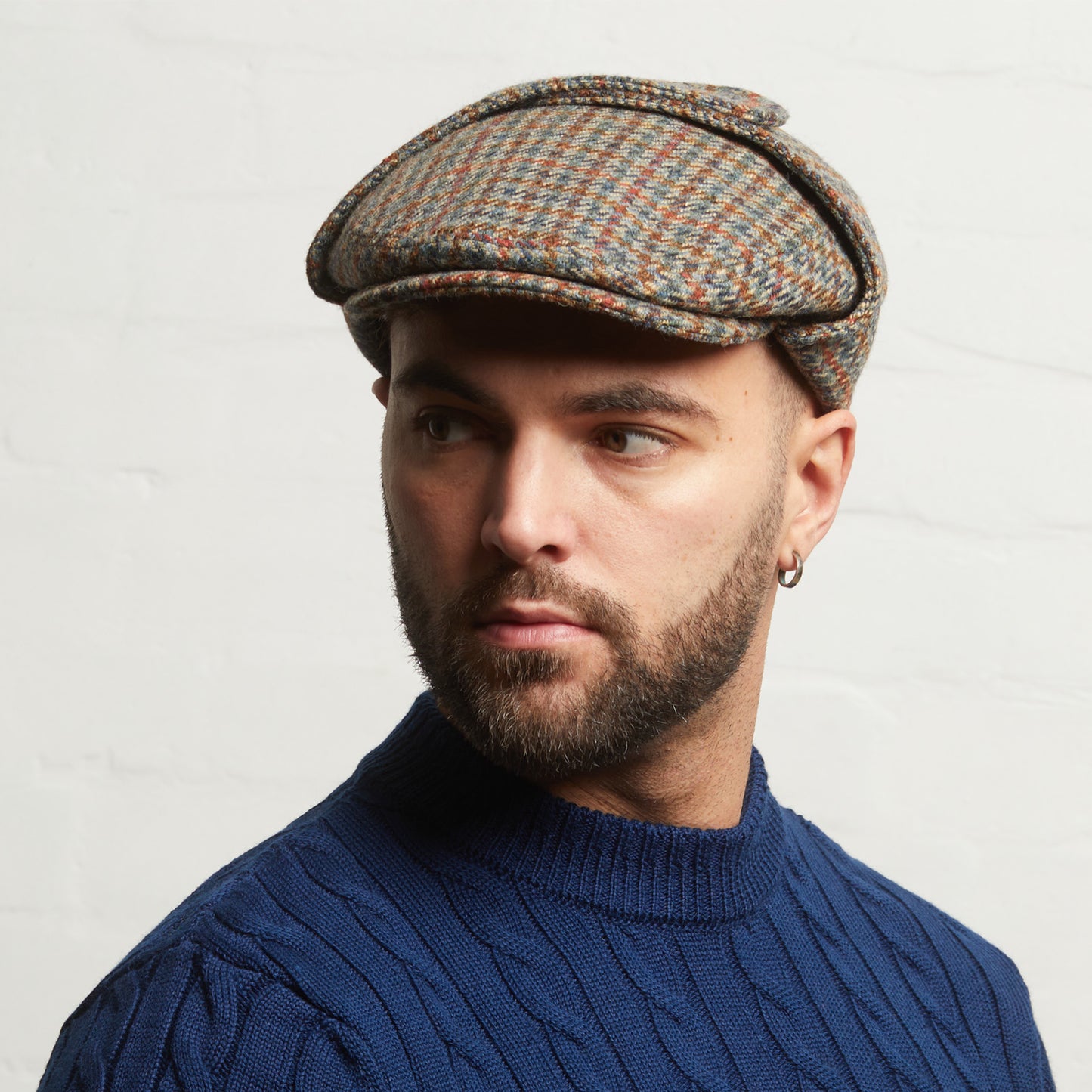 LOGAN tweed virgin wool cap with earflaps, Made in Italy cap - Forest