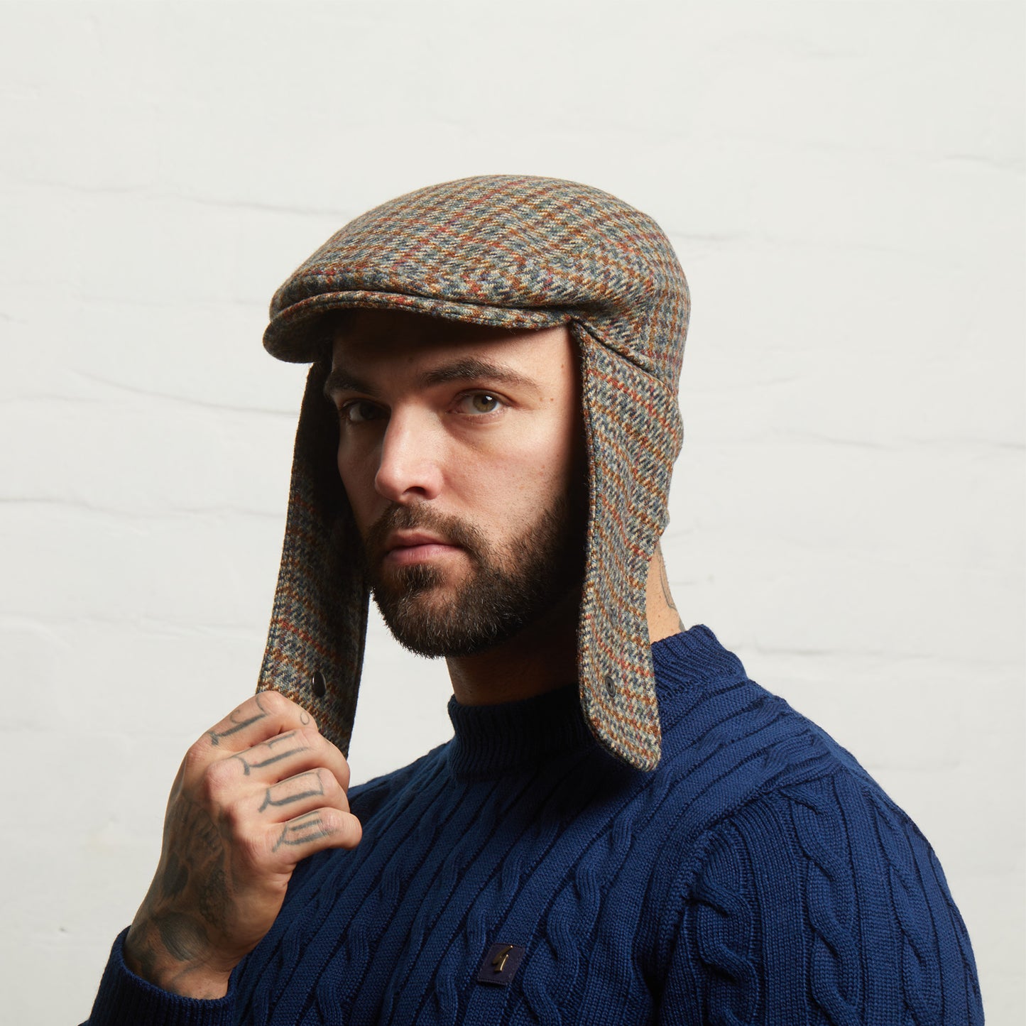 LOGAN tweed virgin wool cap with earflaps, Made in Italy cap - Forest