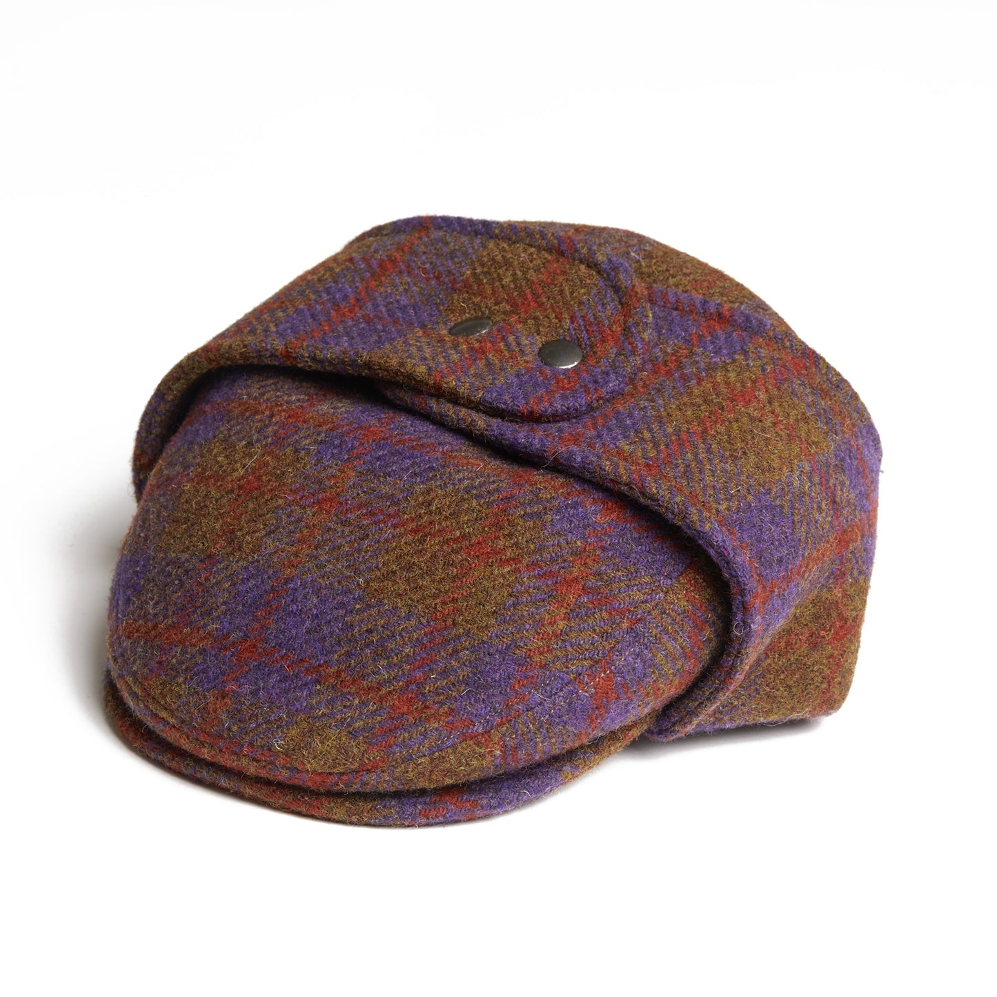 LOGAN tweed virgin wool cap with earflaps, Made in Italy cap - Grape