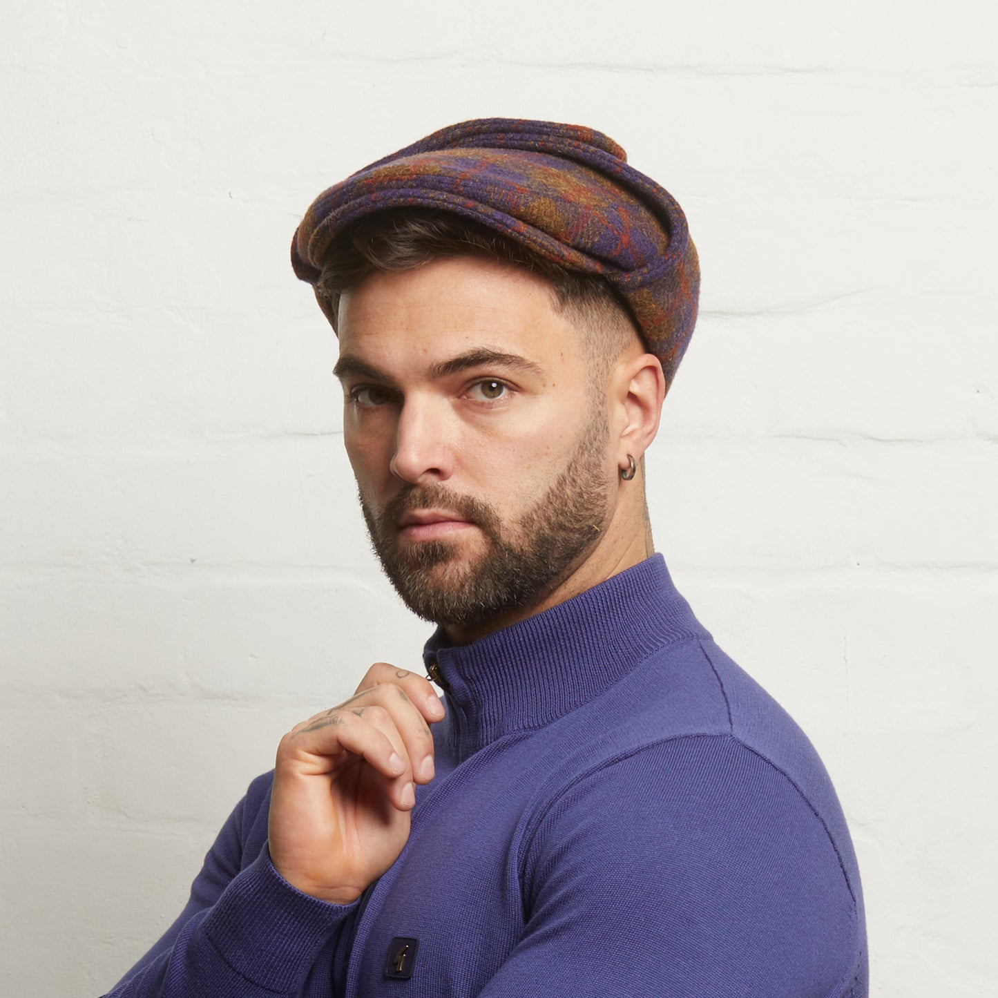 LOGAN tweed virgin wool cap with earflaps, Made in Italy cap - Forest