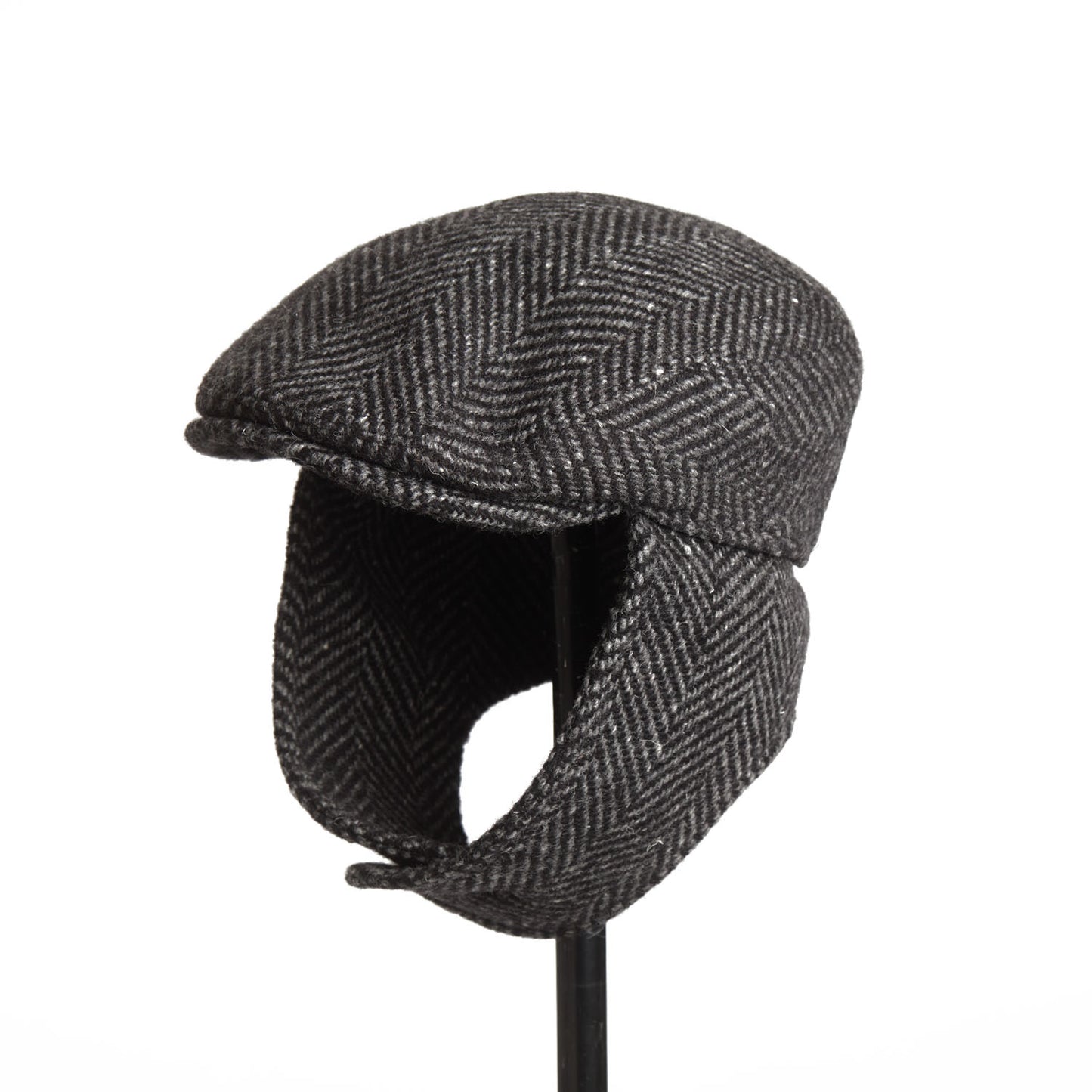LOGAN tweed virgin wool cap with earflaps, Made in Italy cap - Charcoal
