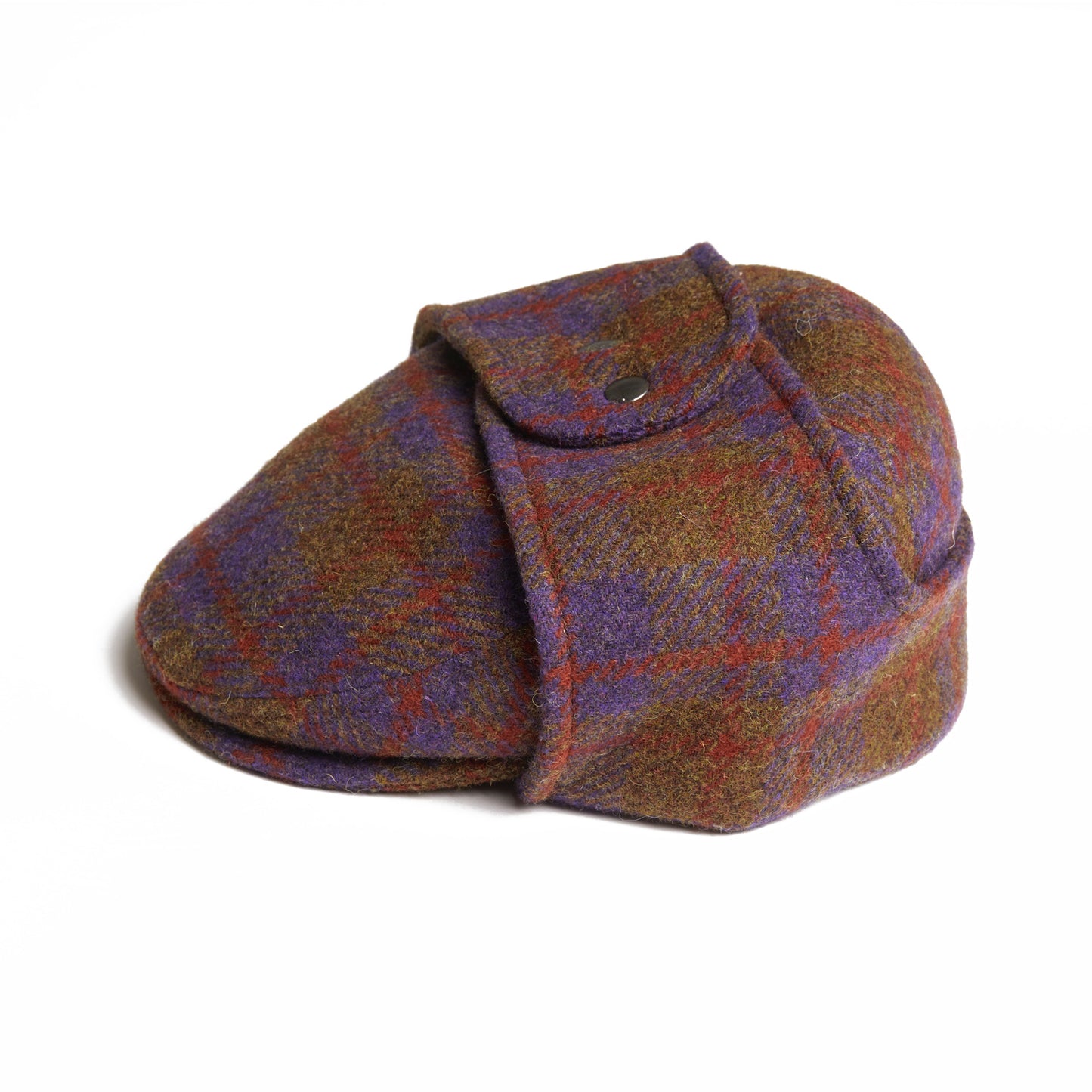 LOGAN tweed virgin wool cap with earflaps, Made in Italy cap - Grape