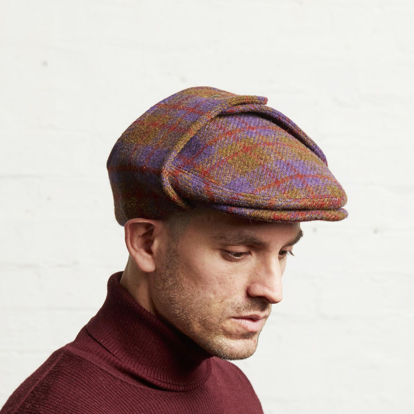 LOGAN tweed virgin wool cap with earflaps, Made in Italy cap - Grape