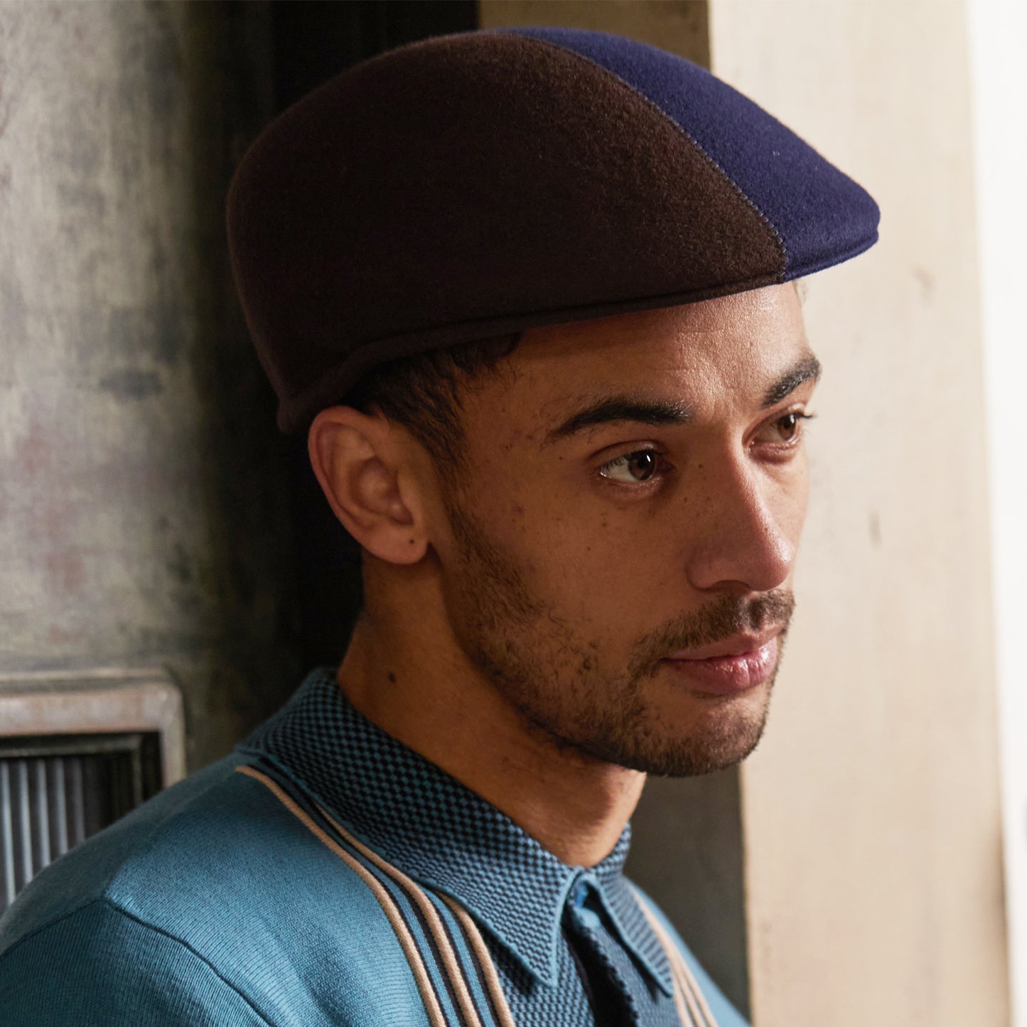 Presley Two-Tone Blocked Felt Cap - Navy Brown