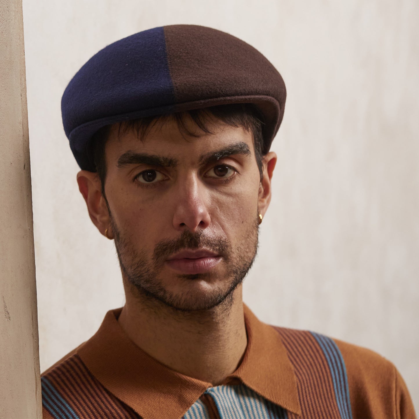 Presley Two-Tone Blocked Felt Cap - Navy Brown