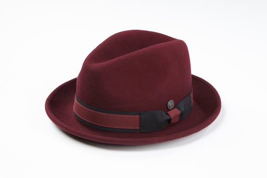 Robin wool felt two tone trilby fedora hat - Burgundy