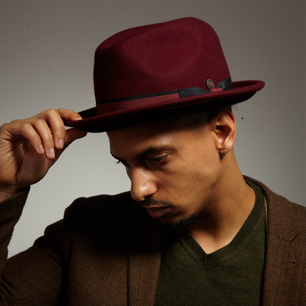 Robin wool felt two tone trilby fedora hat - Burgundy