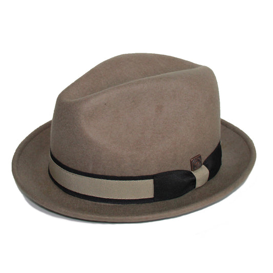 Robin wool felt two tone trilby fedora hat - Khaki
