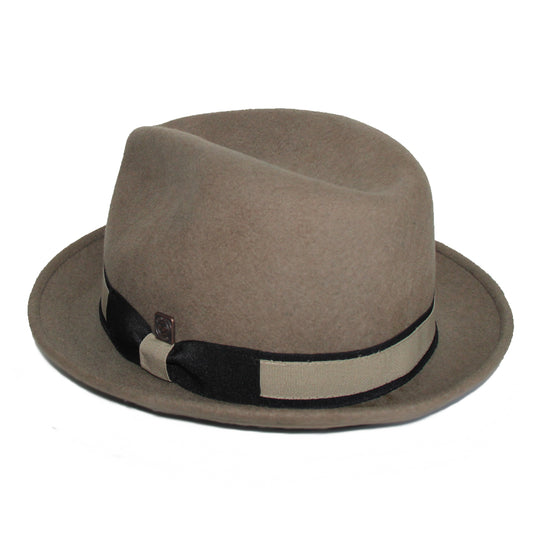 Robin wool felt two tone trilby fedora hat - Khaki