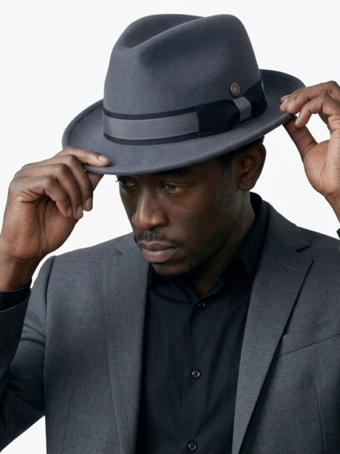 Robin wool felt two tone trilby fedora hat - Dk Grey