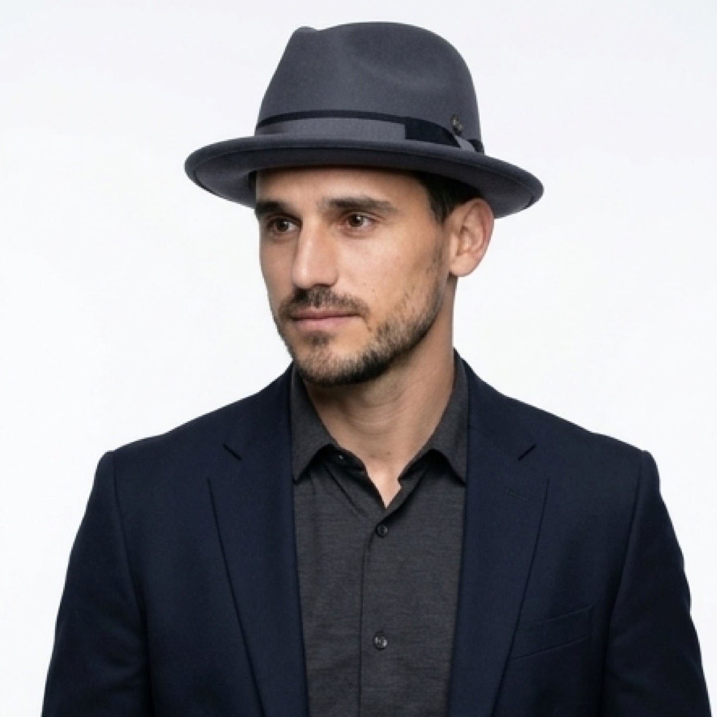 Robin wool felt two tone trilby fedora hat - Dk Grey