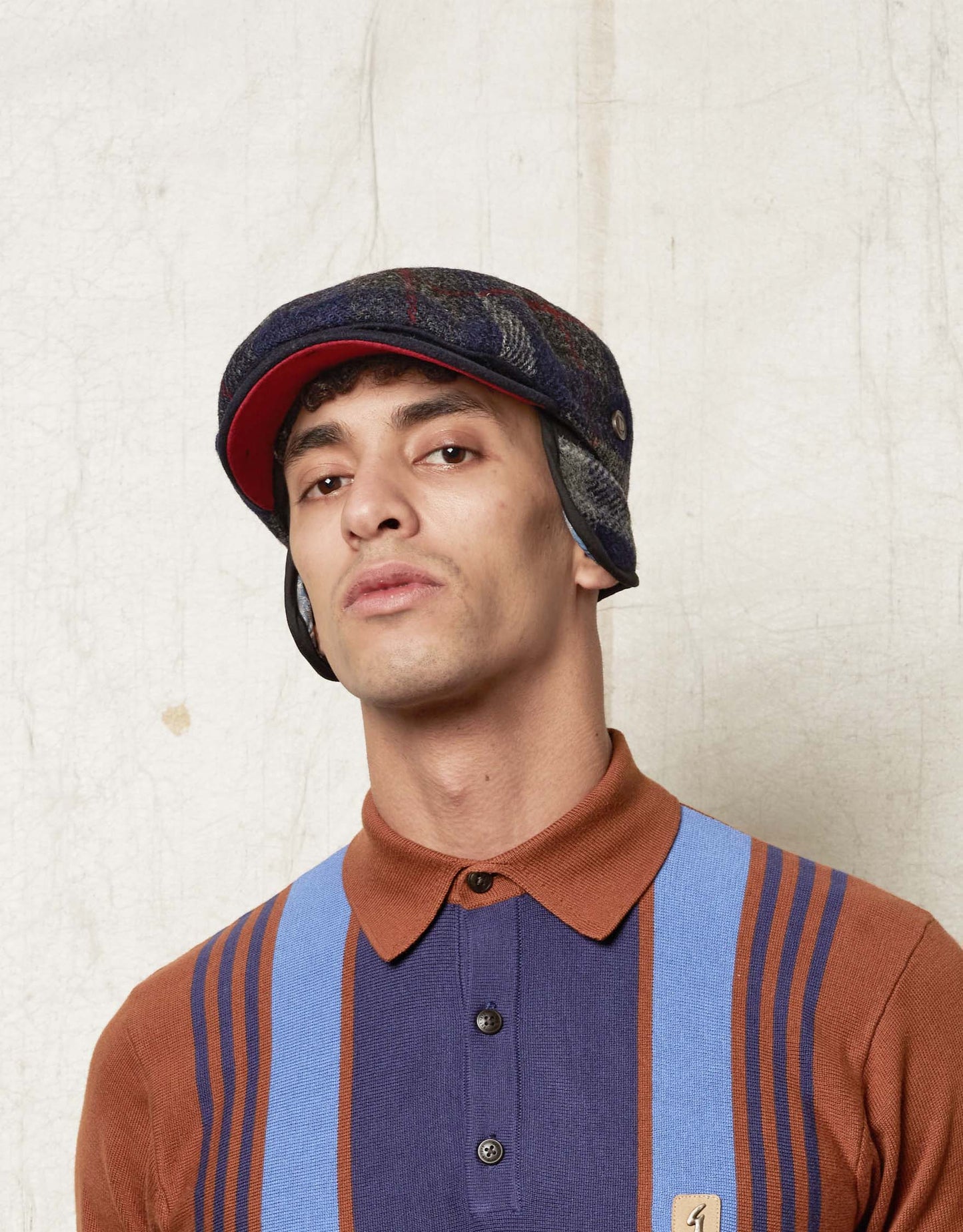 Aaron Harris Tweed wool cap with earflaps - Indigo
