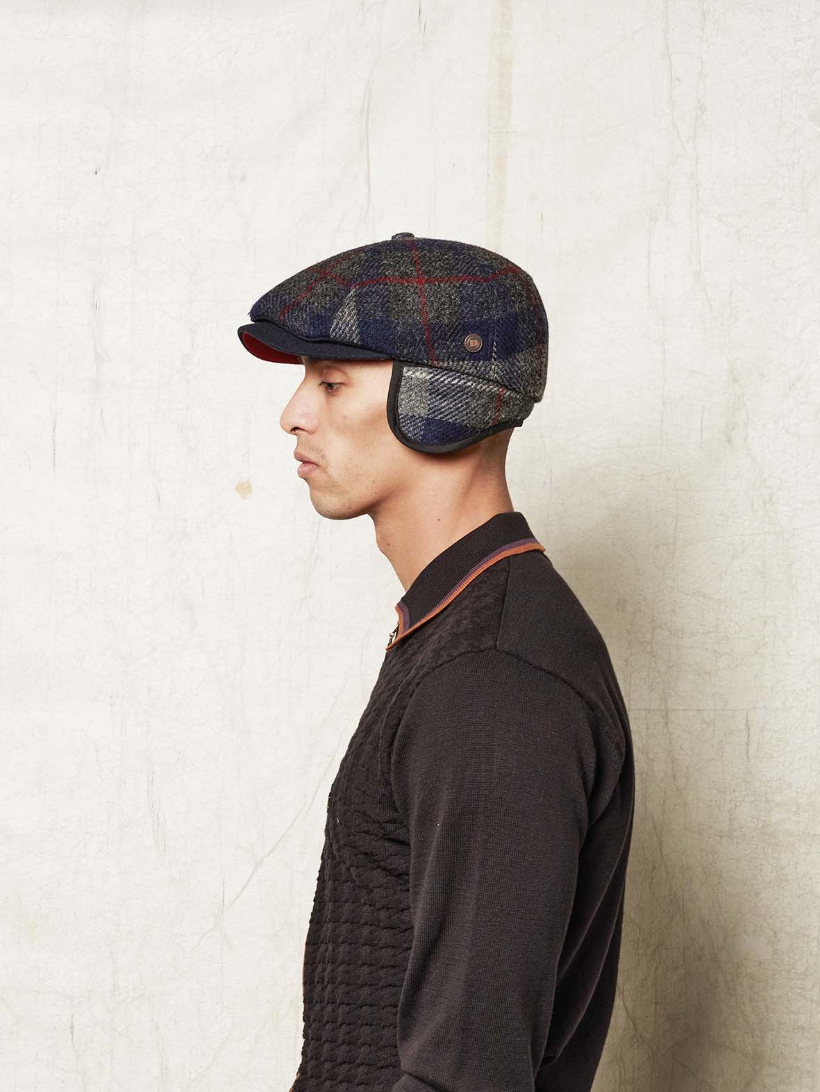 Aaron Harris Tweed wool cap with earflaps - Indigo