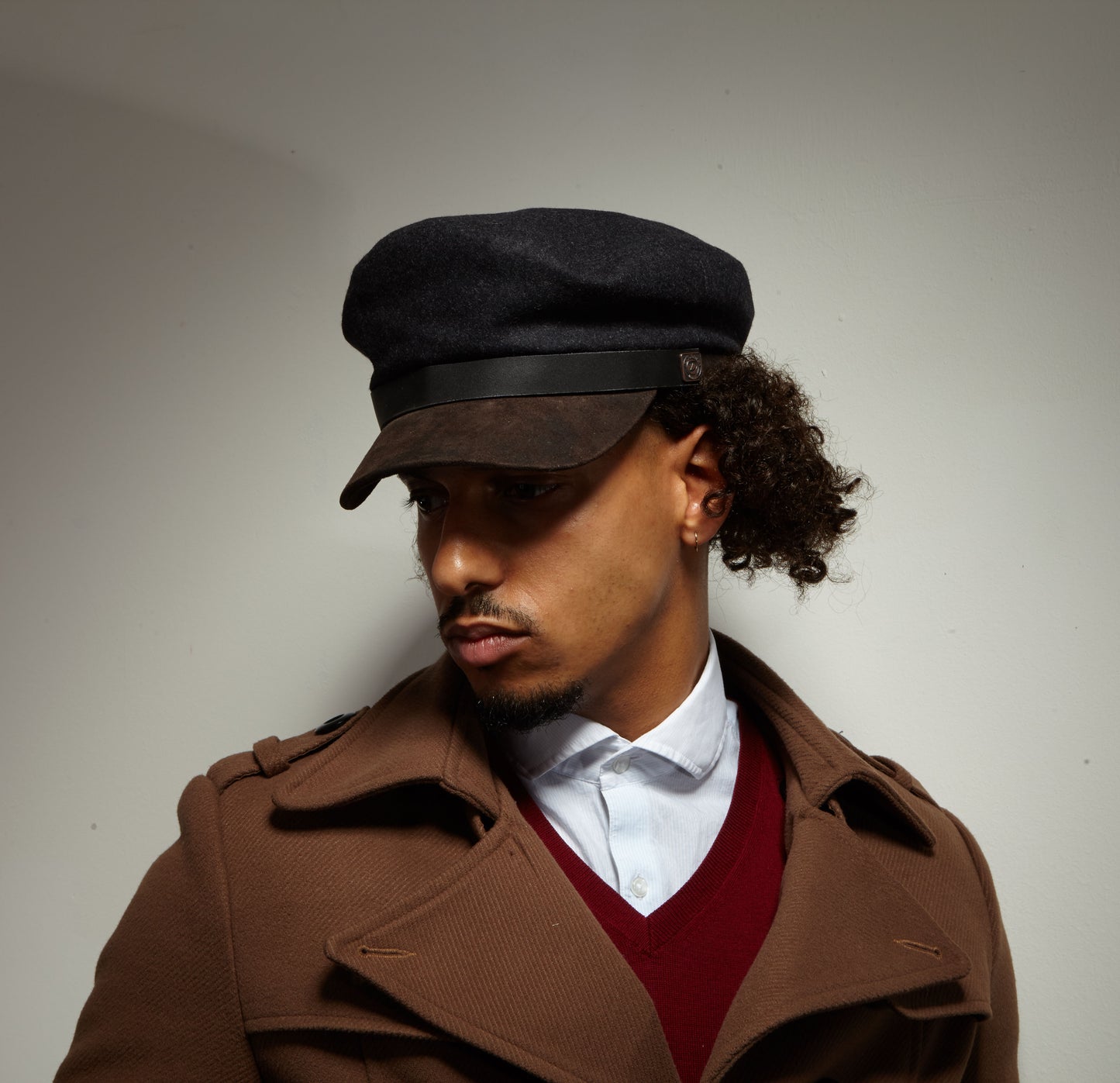 Jake brando fisherman's wool cap with leather peak - Charcoal